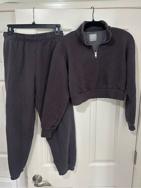 Aritzia TNA CozyAF Fleece Zip Jacket - Charcoal Gray